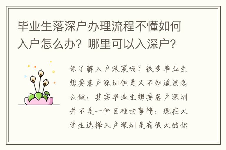 畢業(yè)生落深戶(hù)辦理流程不懂如何入戶(hù)怎么辦？哪里可以入深戶(hù)？