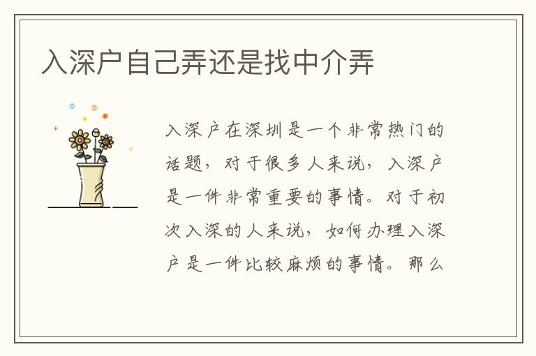 入深戶自己弄還是找中介弄