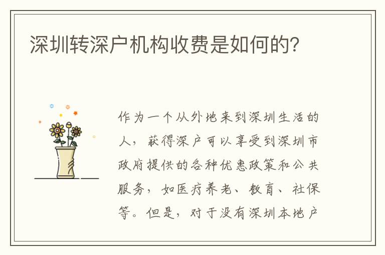 深圳轉(zhuǎn)深戶機(jī)構(gòu)收費(fèi)是如何的？