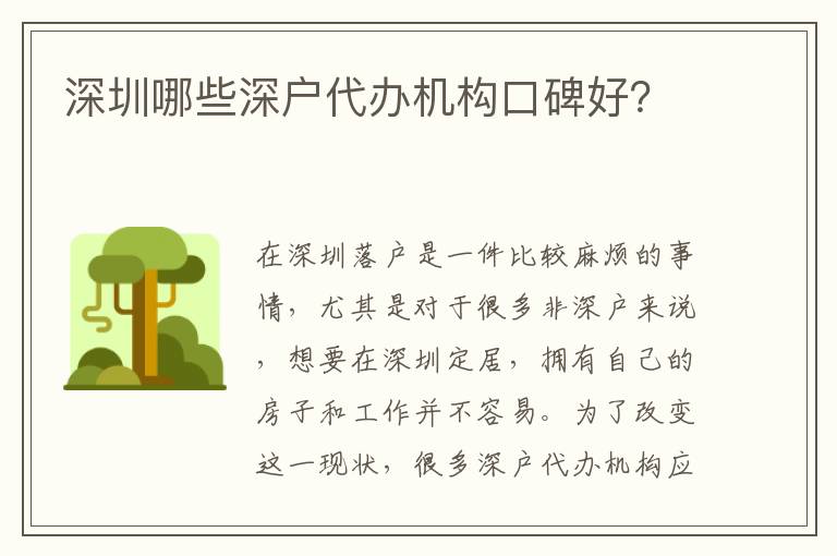 深圳哪些深戶代辦機(jī)構(gòu)口碑好？