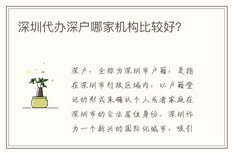 深圳代辦深戶哪家機(jī)構(gòu)比較好？