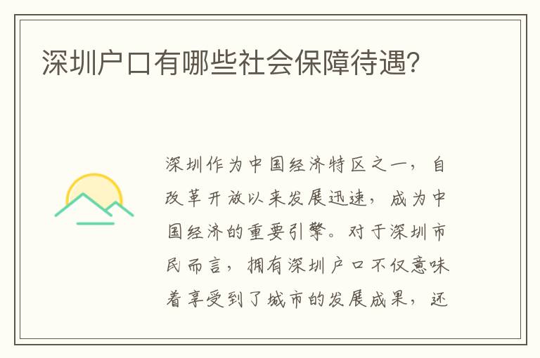 深圳戶(hù)口有哪些社會(huì)保障待遇？
