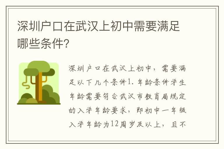 深圳戶口在武漢上初中需要滿足哪些條件？