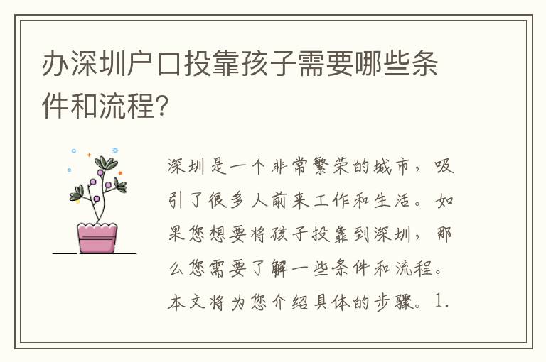 辦深圳戶口投靠孩子需要哪些條件和流程？