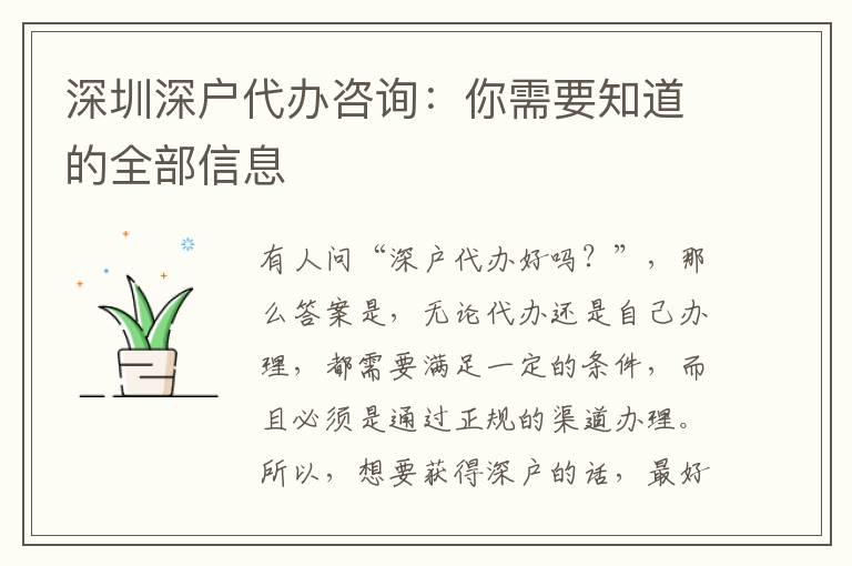 深圳深戶代辦咨詢：你需要知道的全部信息