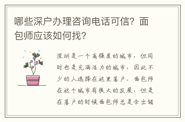 哪些深戶辦理咨詢電話可信？面包師應(yīng)該如何找？