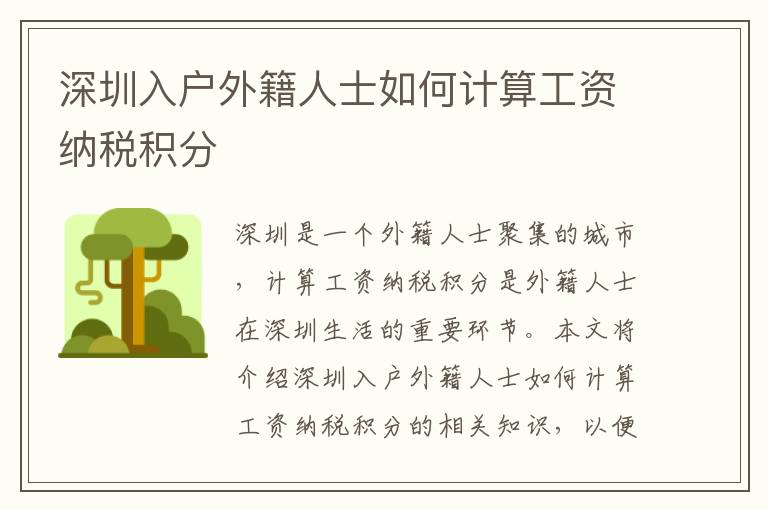 深圳入戶外籍人士如何計算工資納稅積分