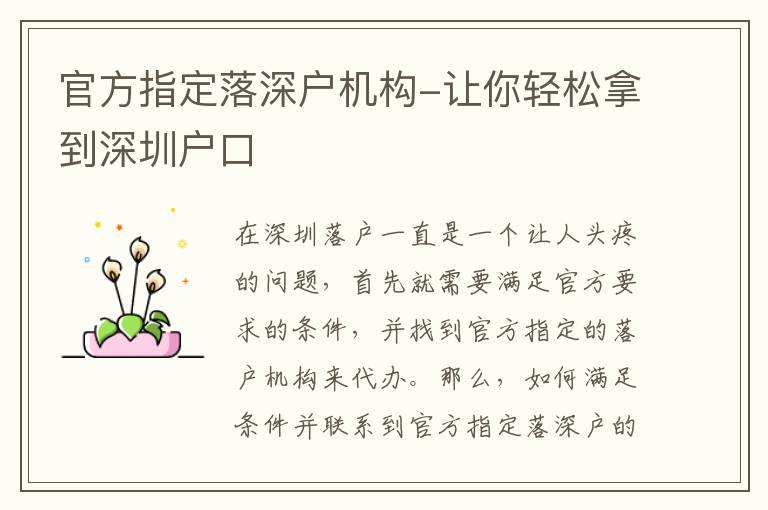 官方指定落深戶機(jī)構(gòu)-讓你輕松拿到深圳戶口