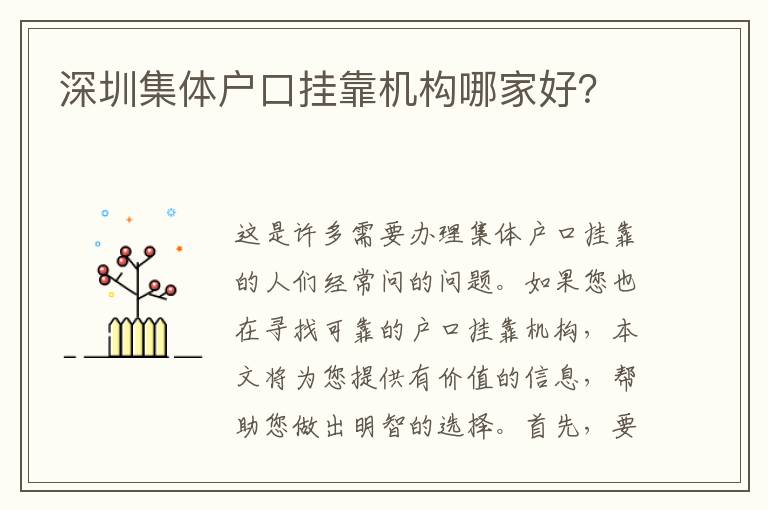 深圳集體戶口掛靠機構(gòu)哪家好？