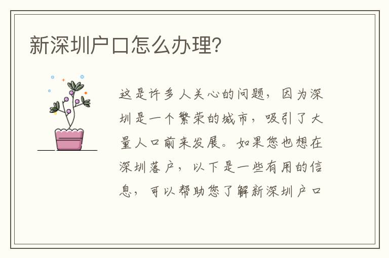 新深圳戶口怎么辦理？