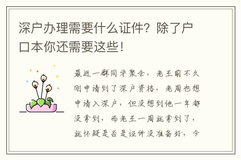 深戶辦理需要什么證件？除了戶口本你還需要這些！