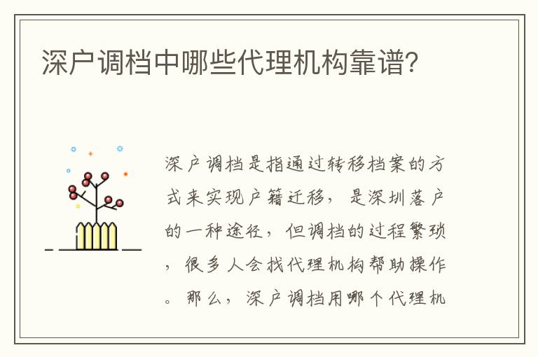 深戶調(diào)檔中哪些代理機(jī)構(gòu)靠譜？