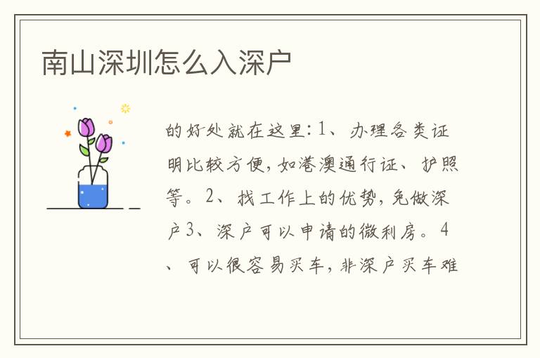 南山深圳怎么入深戶