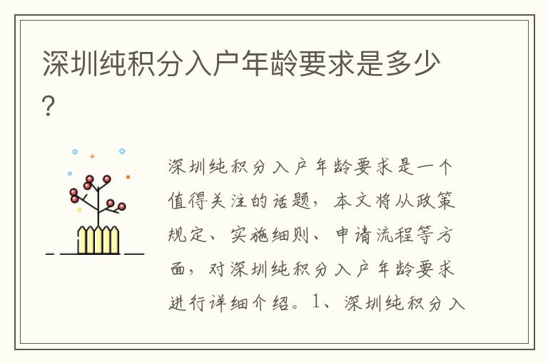 深圳純積分入戶年齡要求是多少？