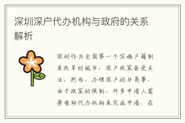 深圳深戶代辦機構(gòu)與政府的關(guān)系解析