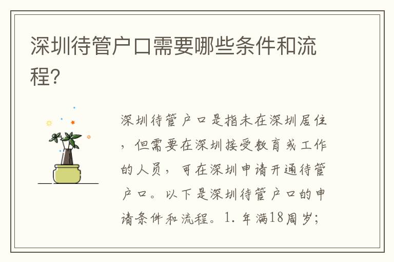 深圳待管戶口需要哪些條件和流程？