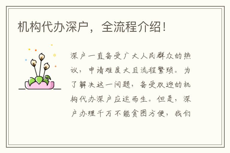 機構(gòu)代辦深戶，全流程介紹！