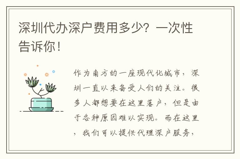 深圳代辦深戶費(fèi)用多少？一次性告訴你！