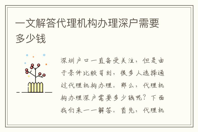 一文解答代理機(jī)構(gòu)辦理深戶需要多少錢