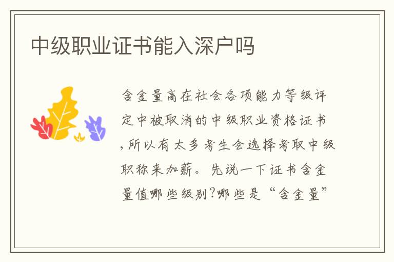 中級(jí)職業(yè)證書(shū)能入深戶嗎