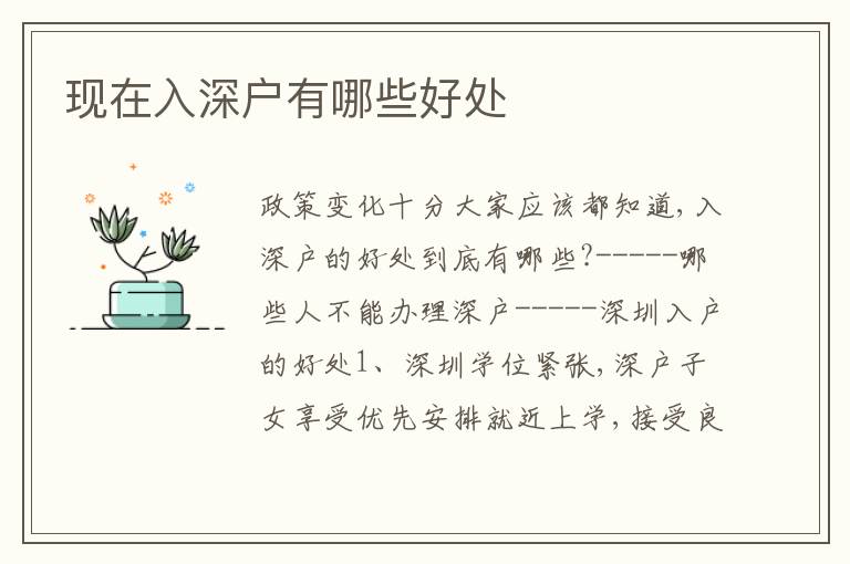 現(xiàn)在入深戶有哪些好處