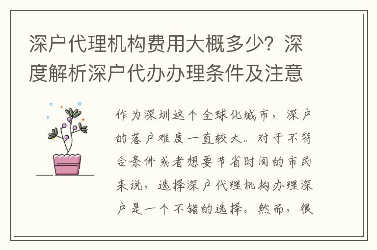 深戶代理機構(gòu)費用大概多少？深度解析深戶代辦辦理條件及注意事項