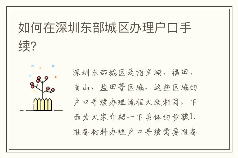 如何在深圳東部城區(qū)辦理戶口手續(xù)？