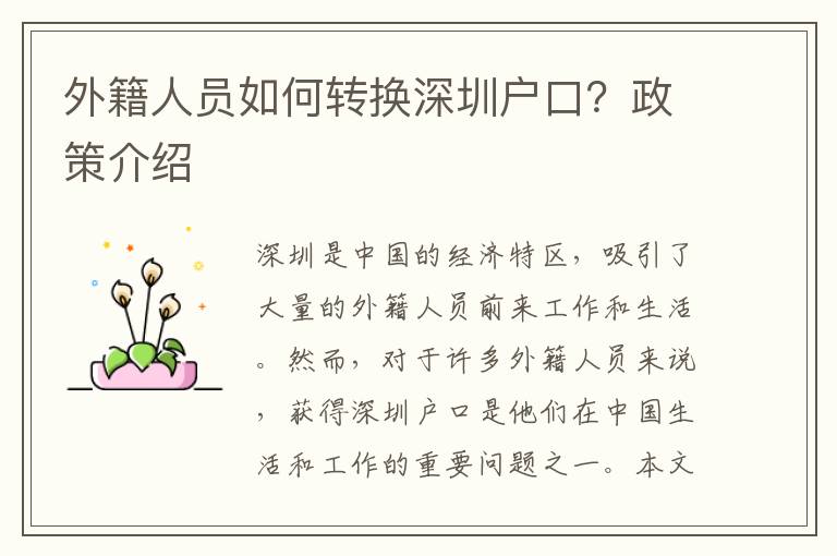 外籍人員如何轉(zhuǎn)換深圳戶口？政策介紹