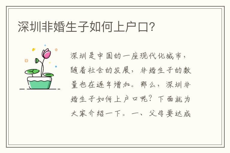深圳非婚生子如何上戶口？