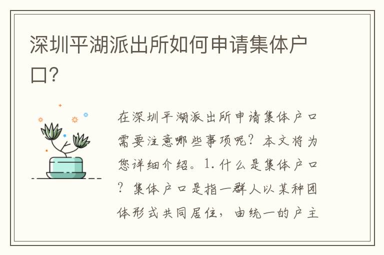 深圳平湖派出所如何申請(qǐng)集體戶口？