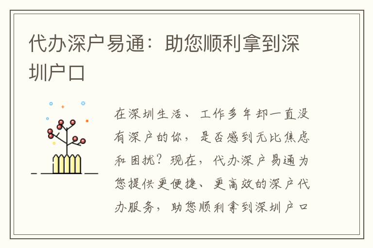 代辦深戶易通：助您順利拿到深圳戶口