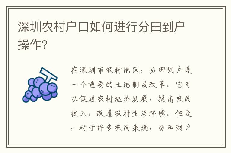 深圳農(nóng)村戶口如何進行分田到戶操作？