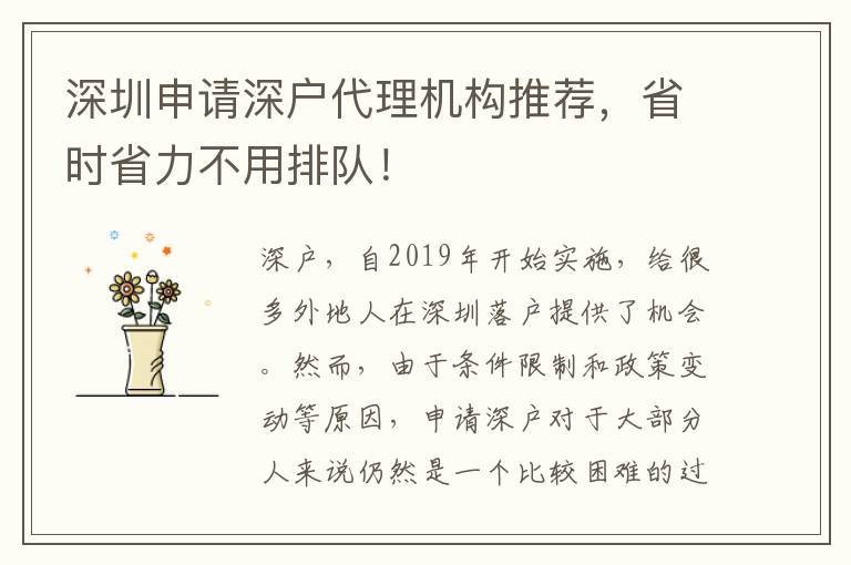 深圳申請(qǐng)深戶代理機(jī)構(gòu)推薦，省時(shí)省力不用排隊(duì)！