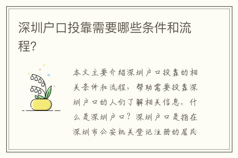深圳戶口投靠需要哪些條件和流程？