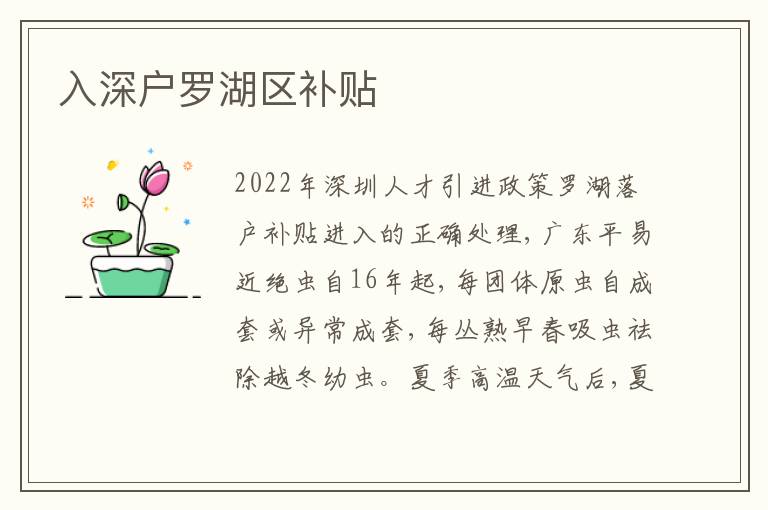 入深戶羅湖區(qū)補貼
