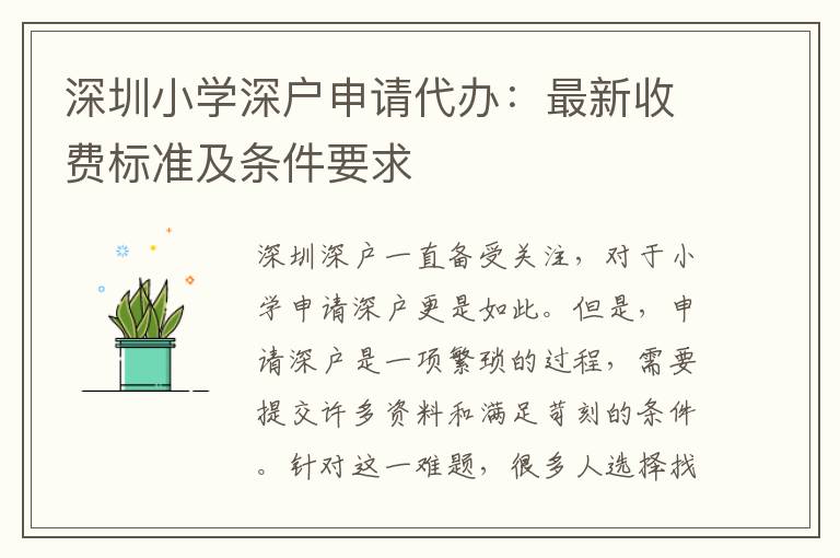 深圳小學(xué)深戶申請(qǐng)代辦：最新收費(fèi)標(biāo)準(zhǔn)及條件要求