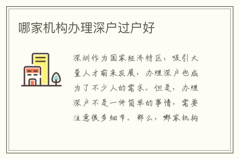 哪家機(jī)構(gòu)辦理深戶過戶好