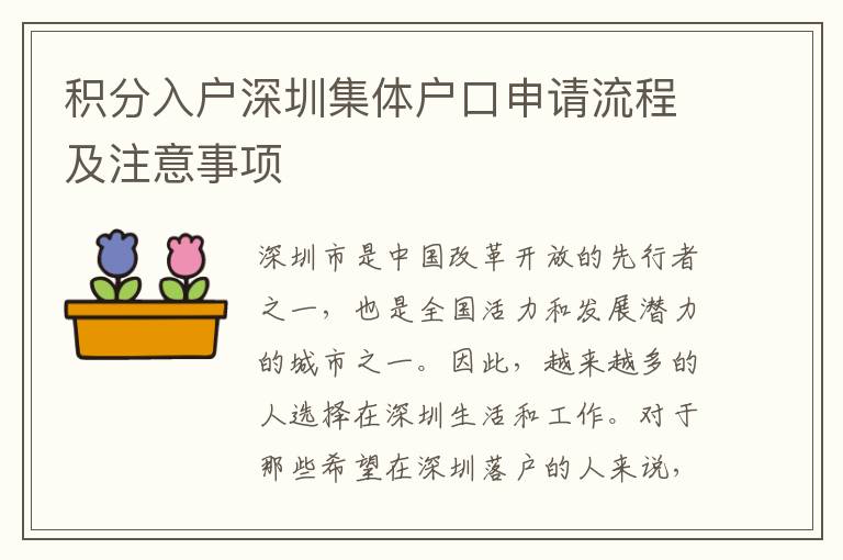 積分入戶深圳集體戶口申請(qǐng)流程及注意事項(xiàng)