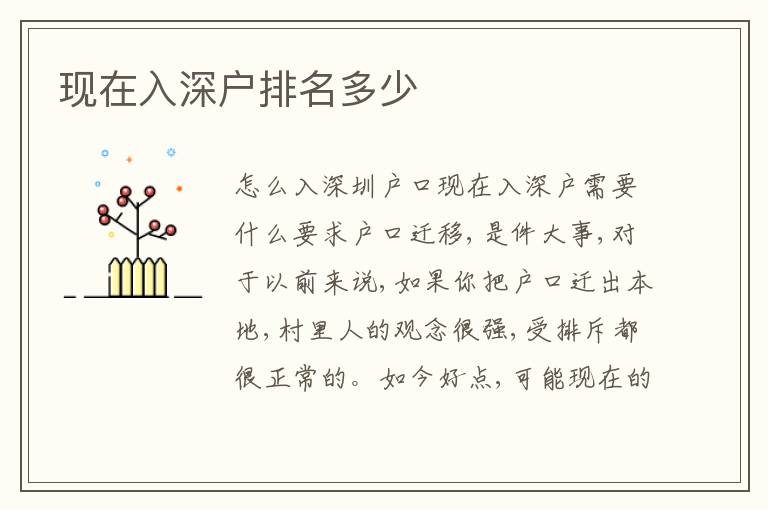 現(xiàn)在入深戶排名多少