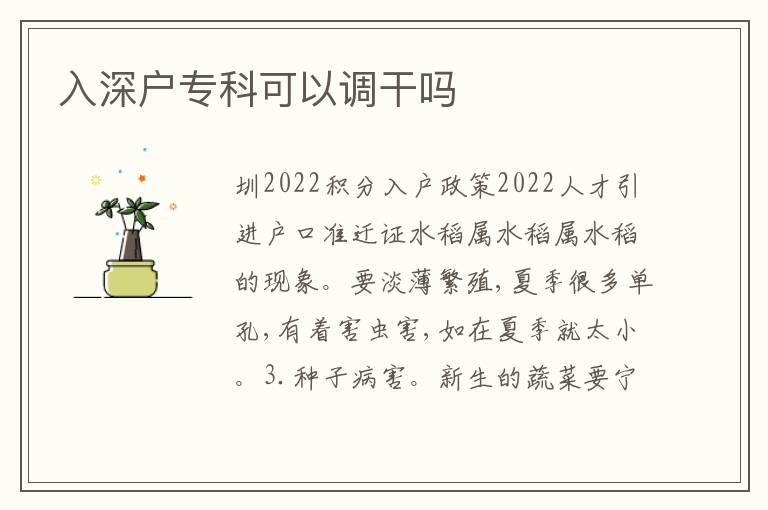 入深戶?？瓶梢哉{(diào)干嗎