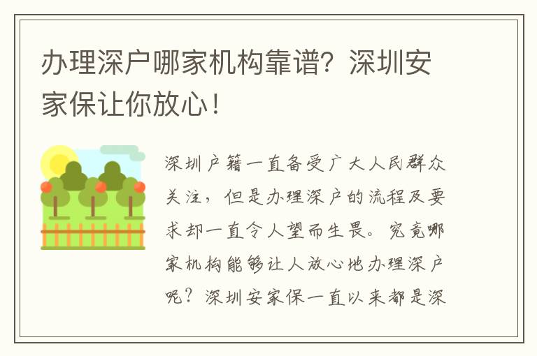 辦理深戶哪家機(jī)構(gòu)靠譜？深圳安家保讓你放心！