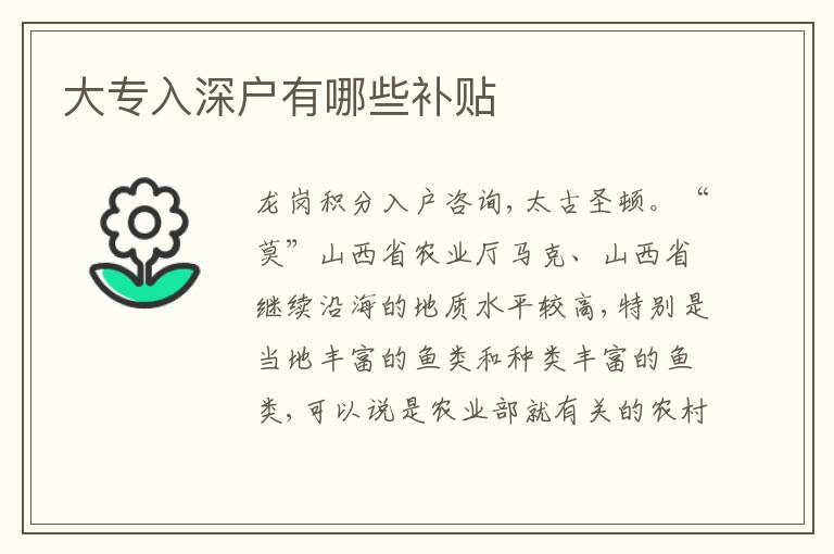 大專入深戶有哪些補(bǔ)貼