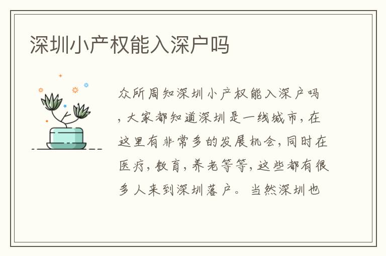 深圳小產(chǎn)權(quán)能入深戶嗎