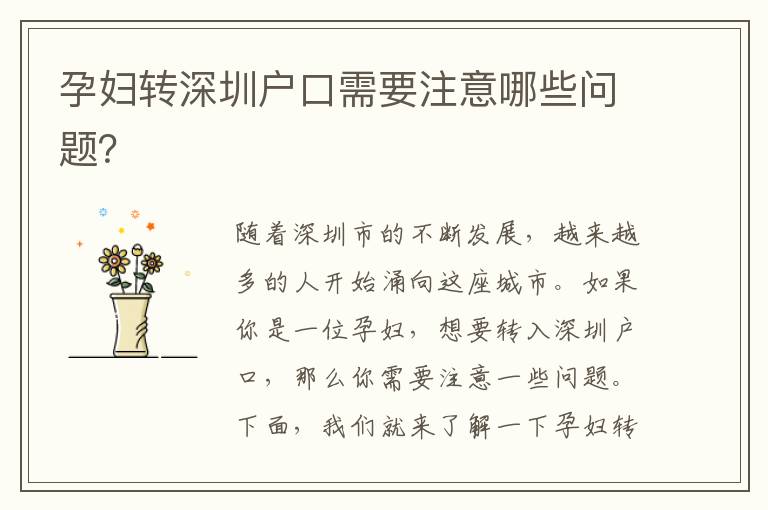 孕婦轉(zhuǎn)深圳戶口需要注意哪些問題？