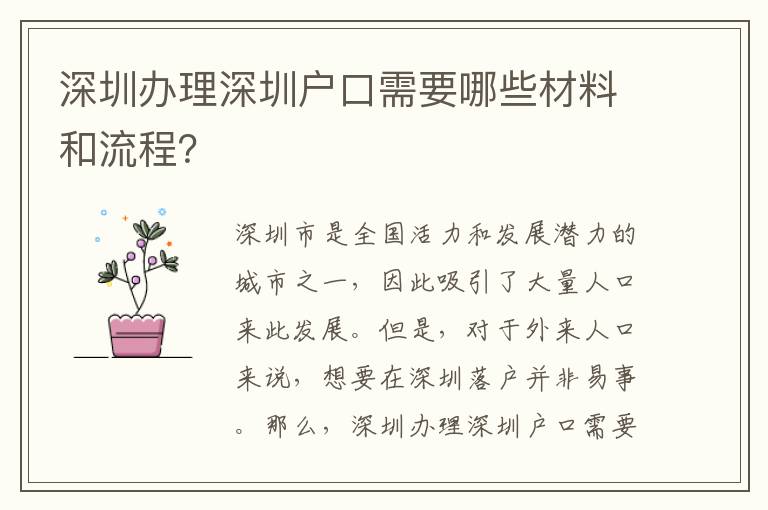 深圳辦理深圳戶口需要哪些材料和流程？