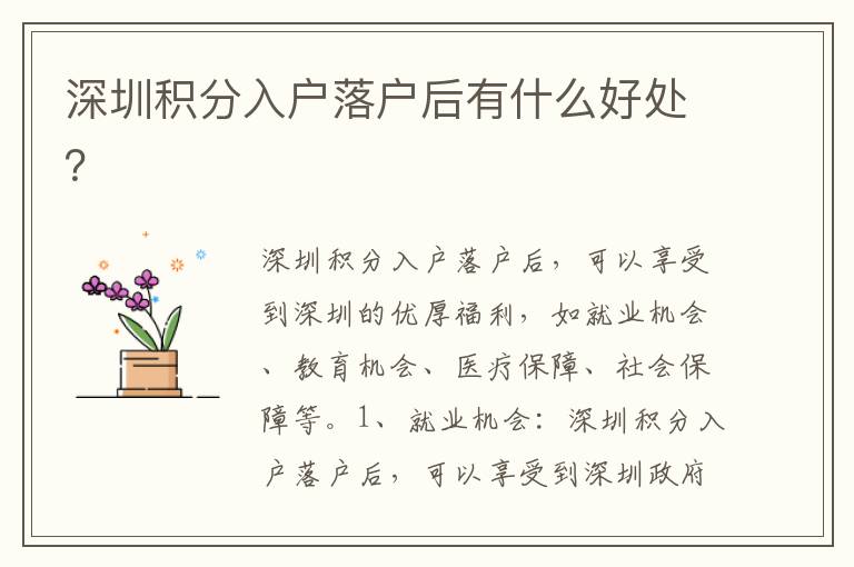 深圳積分入戶(hù)落戶(hù)后有什么好處？