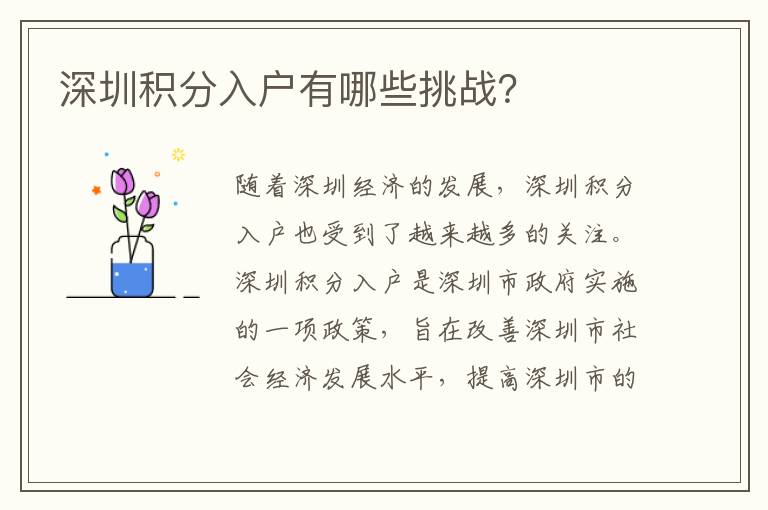 深圳積分入戶(hù)有哪些挑戰(zhàn)？