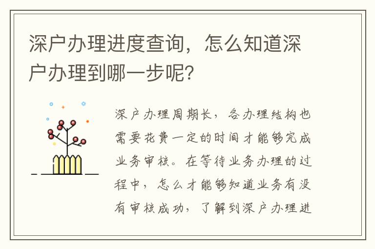 深戶辦理進度查詢，怎么知道深戶辦理到哪一步呢？