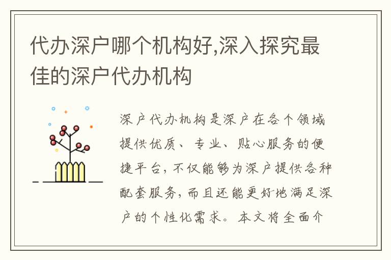 代辦深戶哪個(gè)機(jī)構(gòu)好,深入探究最佳的深戶代辦機(jī)構(gòu)