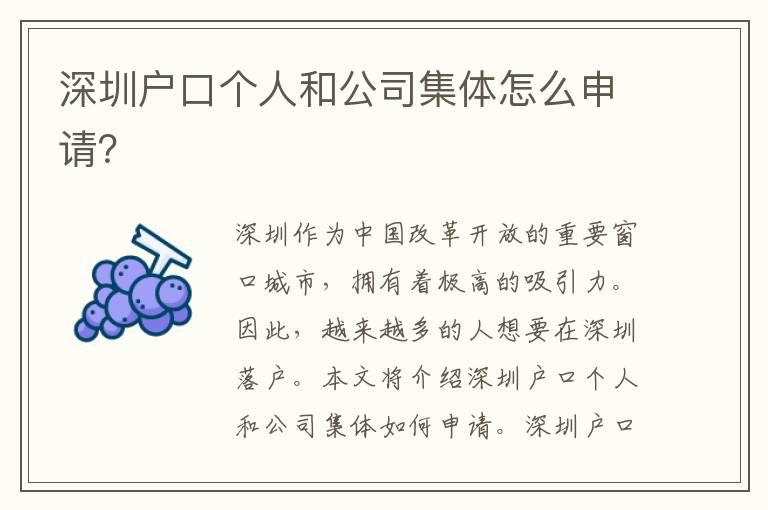 深圳戶口個(gè)人和公司集體怎么申請(qǐng)？